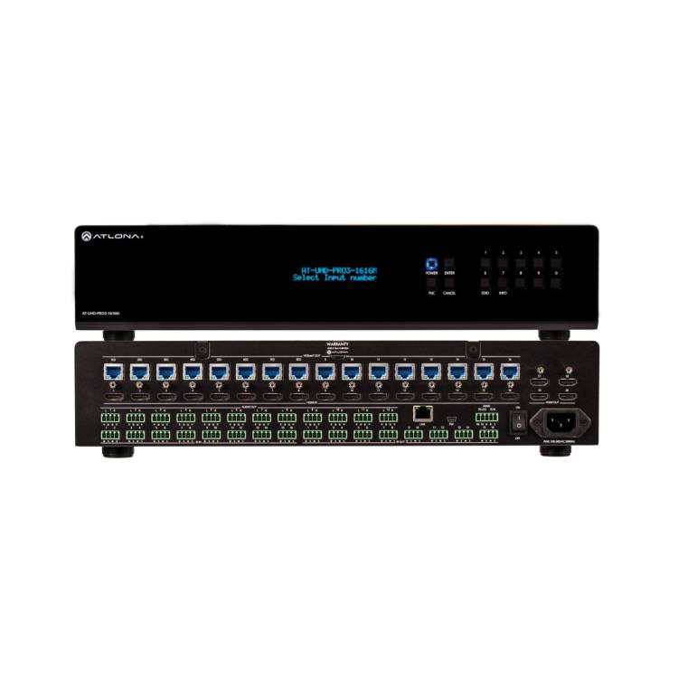 Atlona AT-UHD-PRO3-1616 4K/UHD Dual-Distance 16×16 HDMI to HDBaseT Matrix Switcher with PoE