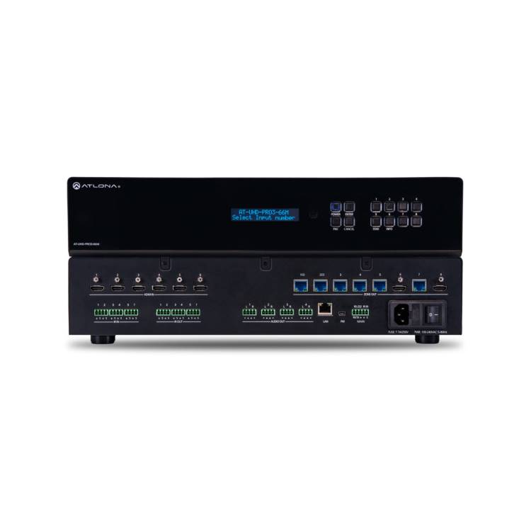 Atlona AT-UHD-PRO3-66M 4K/UHD Dual-Distance 6×6 HDMI to HDBaseT Matrix Switcher with PoE